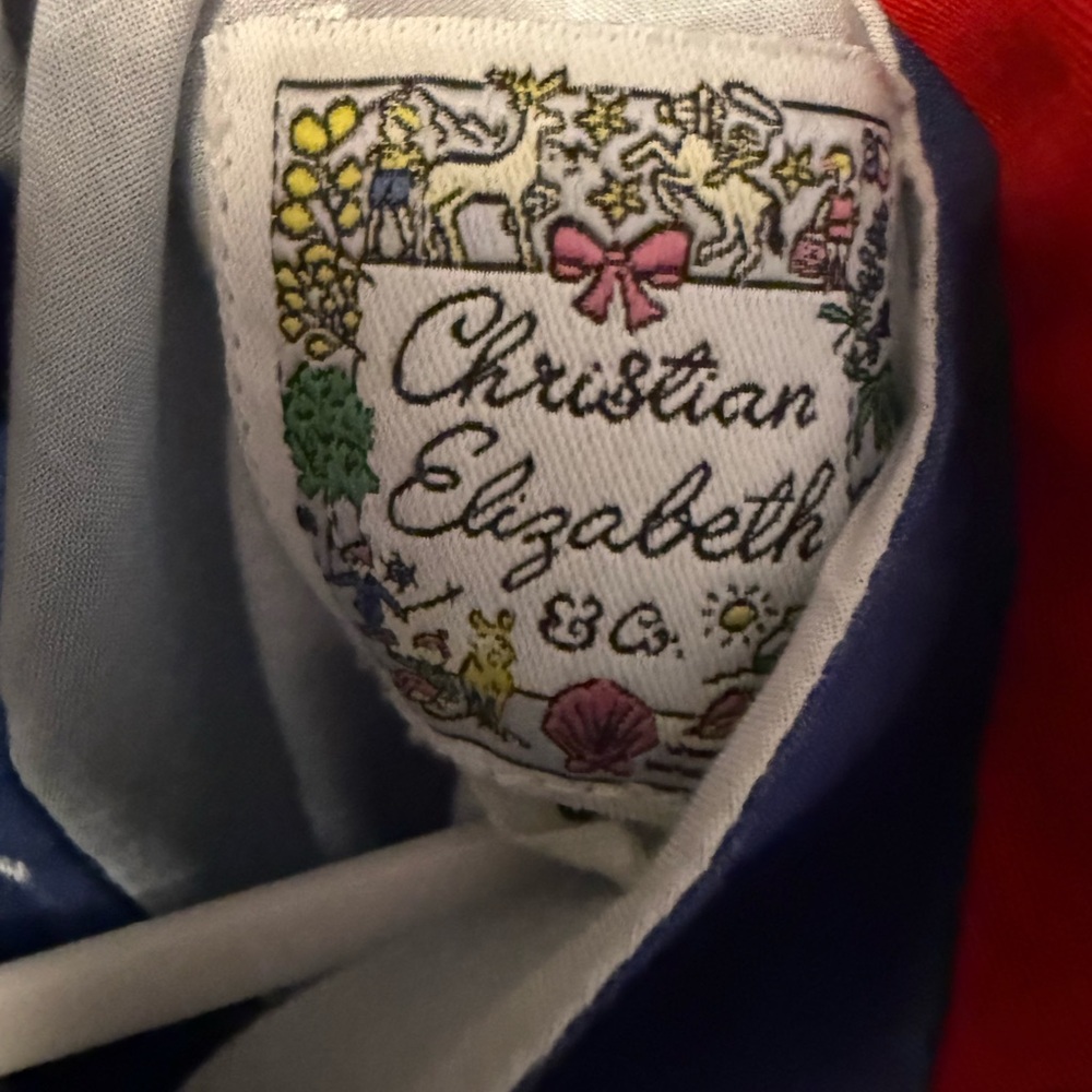 Christian Elizabeth Blue and Red Dress with Apple Design - Picture 3 of 3